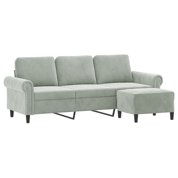3-Sitzer Sofa mit Hocker Hellgrau Samt