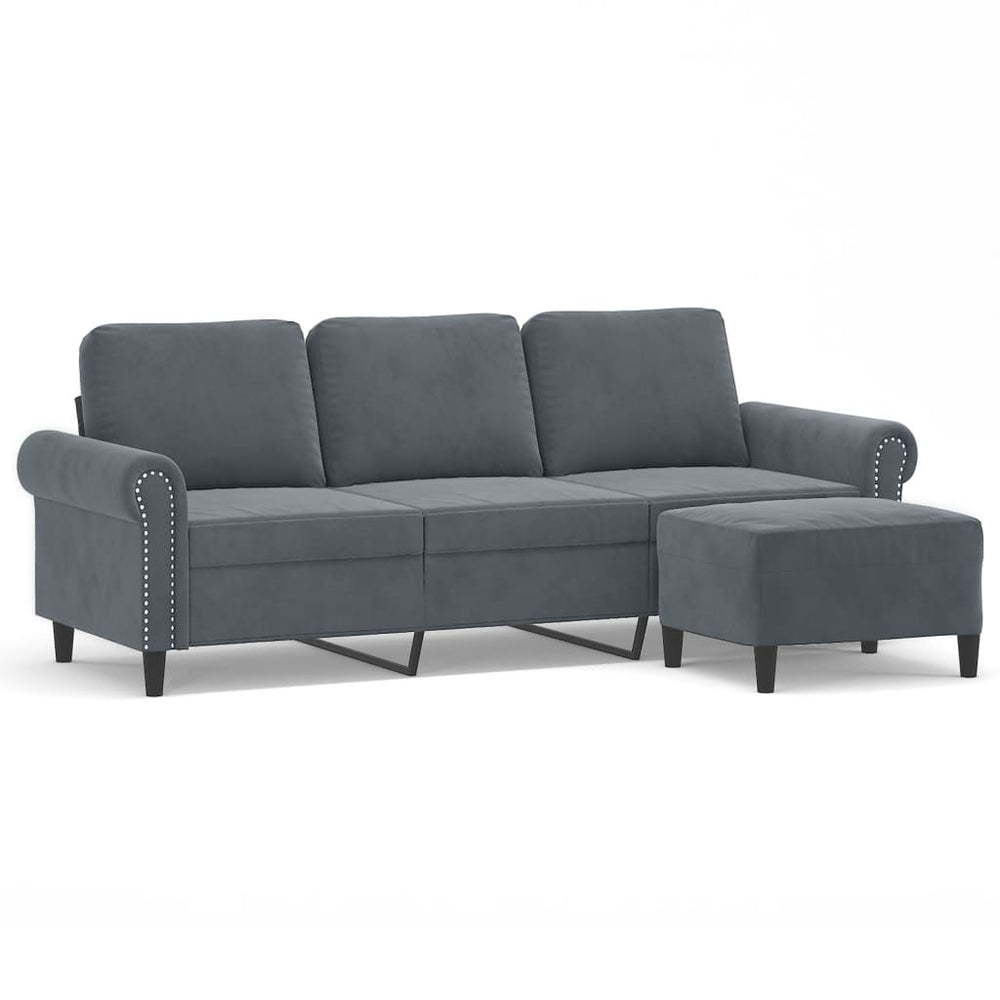 3-Sitzer Sofa mit Hocker Dunkelgrau Samt