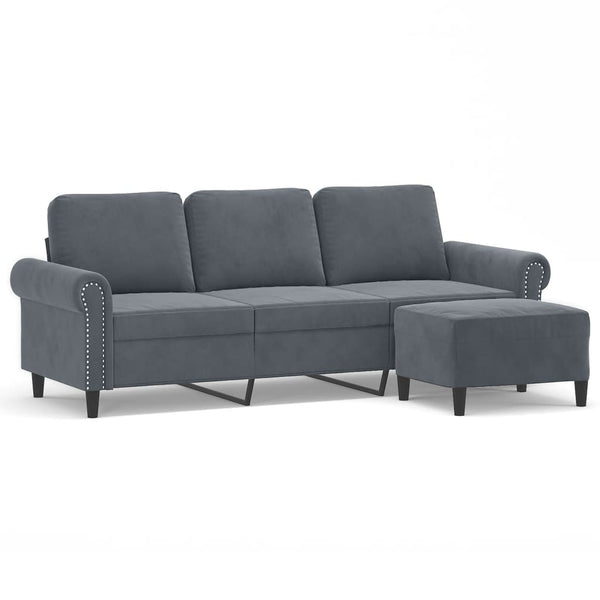 3-Sitzer Sofa mit Hocker Dunkelgrau Samt