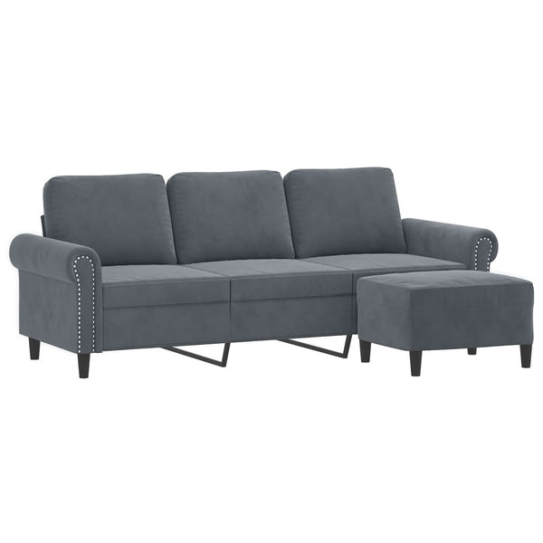 3-Sitzer Sofa mit Hocker Dunkelgrau Samt
