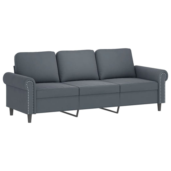3-Sitzer Sofa mit Hocker Dunkelgrau Samt
