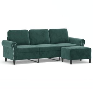 3-Sitzer Sofa mit Hocker Dunkelgrün Samt