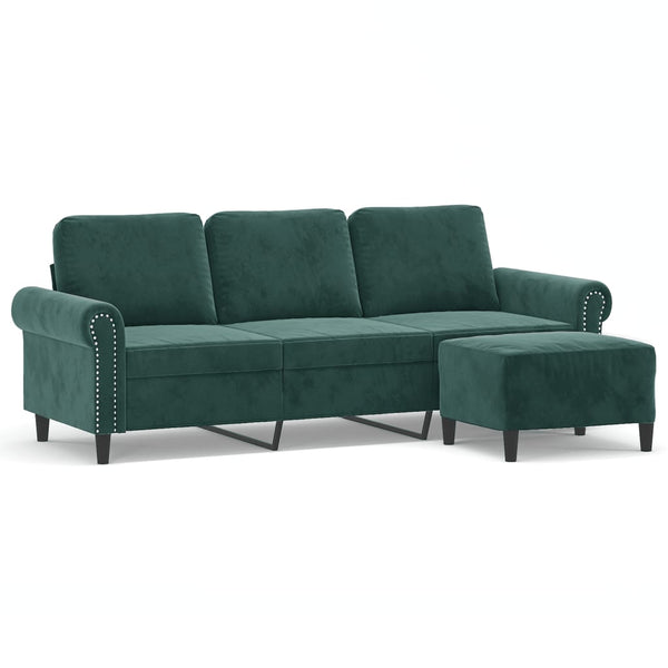 3-Sitzer Sofa mit Hocker Dunkelgrün Samt