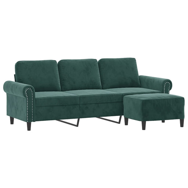 3-Sitzer Sofa mit Hocker Dunkelgrün Samt