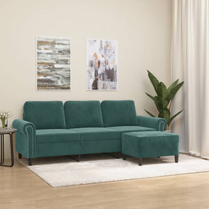 3-Sitzer Sofa mit Hocker Dunkelgrün Samt