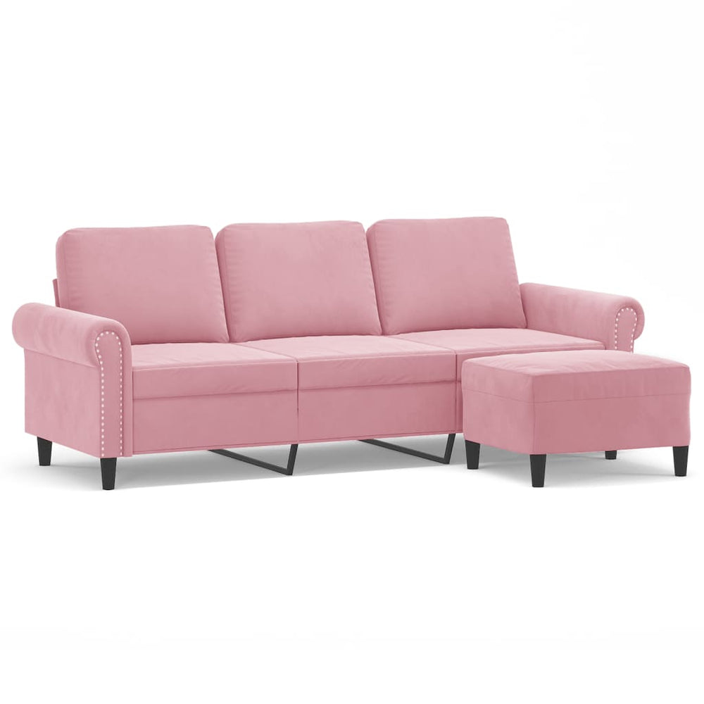 vidaXL Canapé 3 places avec pouf Rose 180 cm Velours
