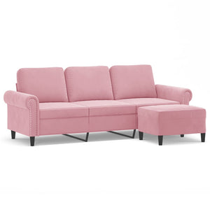 vidaXL Canapé 3 places avec pouf Rose 180 cm Velours