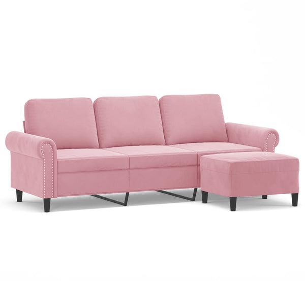 vidaXL Canapé 3 places avec pouf Rose 180 cm Velours