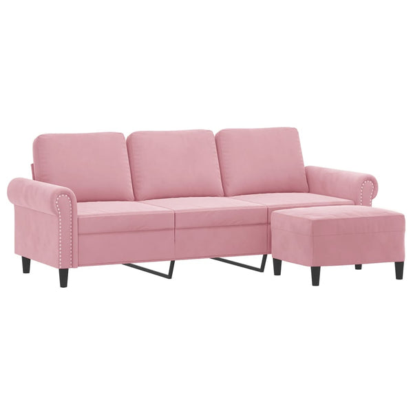 vidaXL Canapé 3 places avec pouf Rose 180 cm Velours