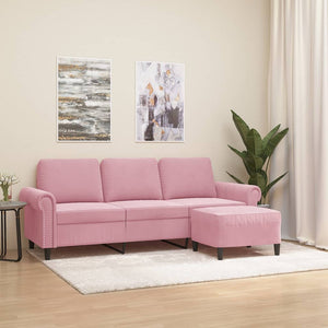 vidaXL Canapé 3 places avec pouf Rose 180 cm Velours