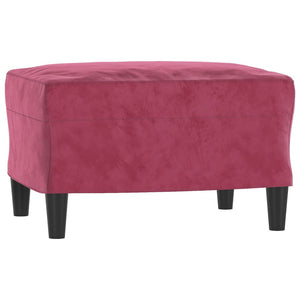 3-Sitzer Samt Sofa mit Hocker Weinrot