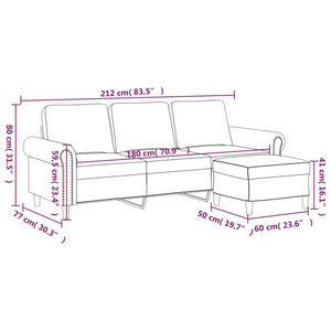 3-Sitzer Samt Sofa mit Hocker Weinrot