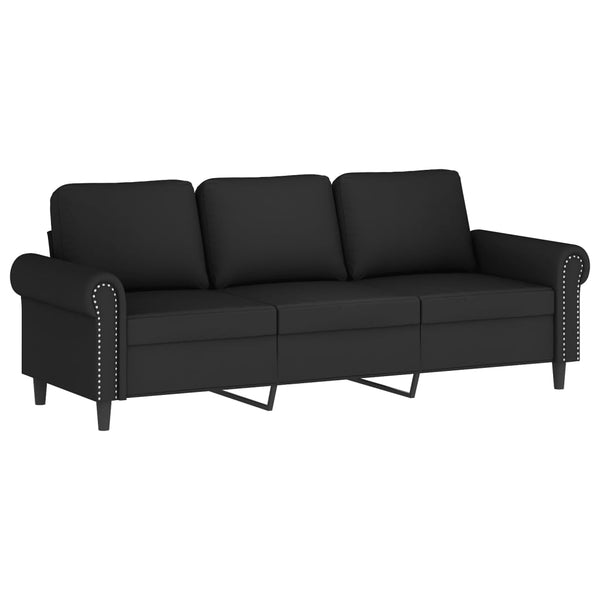 3-Sitzer Sofa mit Hocker Schwarz Samt 180cm