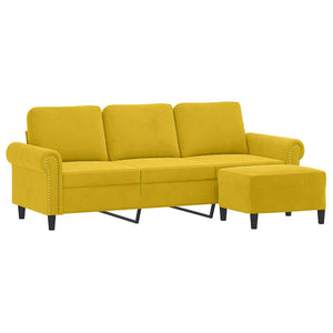3-Sitzer Sofa Gelb mit Hocker