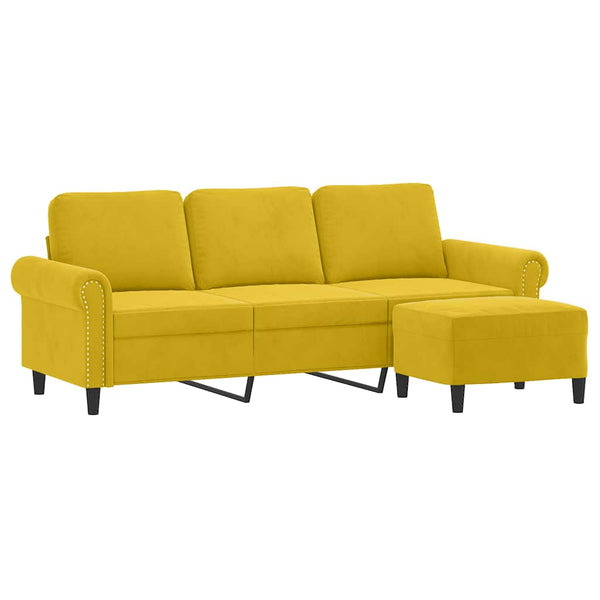 3-Sitzer Sofa Gelb mit Hocker
