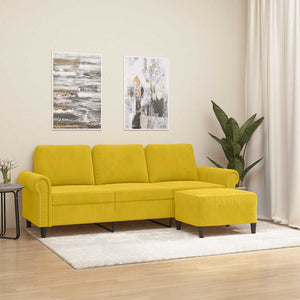 3-Sitzer Sofa Gelb mit Hocker
