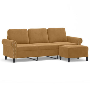 3-Sitzer Sofa mit Hocker Braun Samt