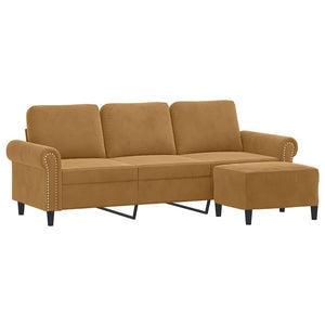 3-Sitzer Sofa mit Hocker Braun Samt