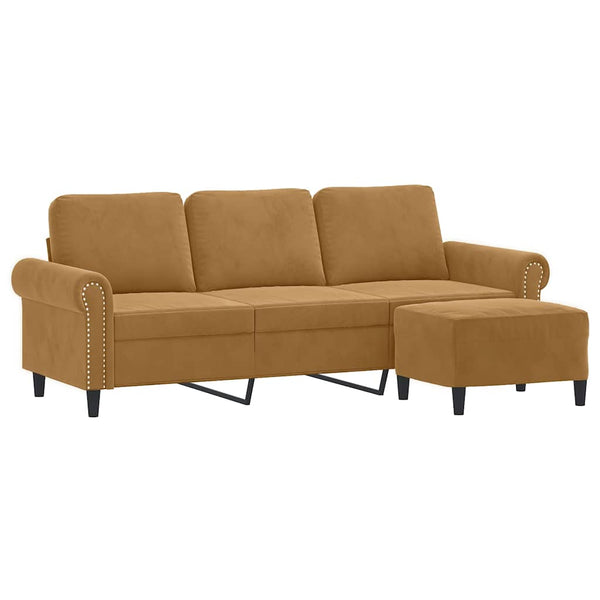 3-Sitzer Sofa mit Hocker Braun Samt