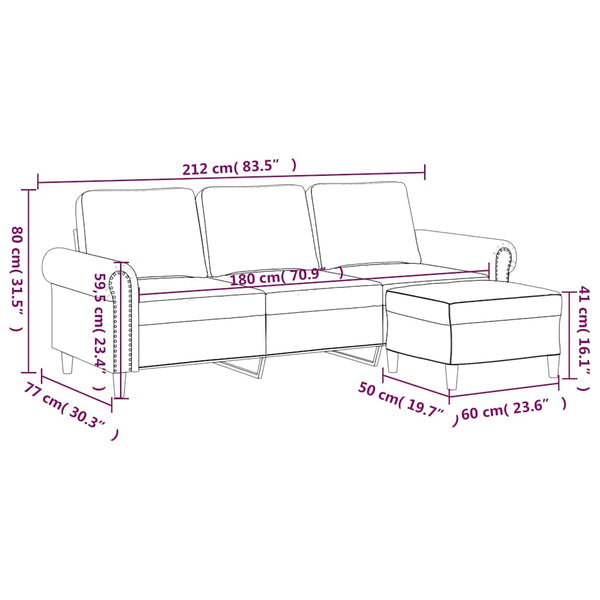 3-Sitzer Sofa mit Hocker Braun Samt