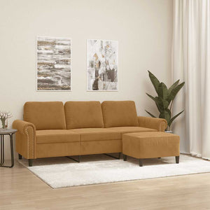 3-Sitzer Sofa mit Hocker Braun Samt
