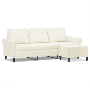 vidaXL Canapé 3 places avec pouf crème 180 cm velours