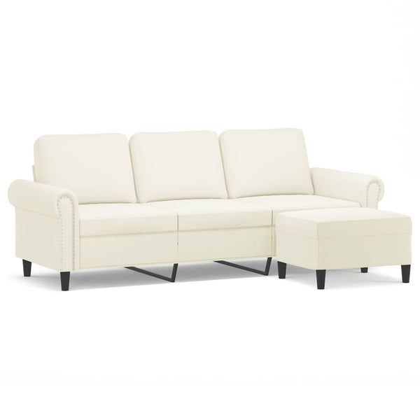 vidaXL Canapé 3 places avec pouf crème 180 cm velours
