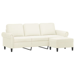 vidaXL Canapé 3 places avec pouf crème 180 cm velours