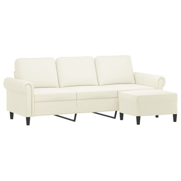 vidaXL Canapé 3 places avec pouf crème 180 cm velours
