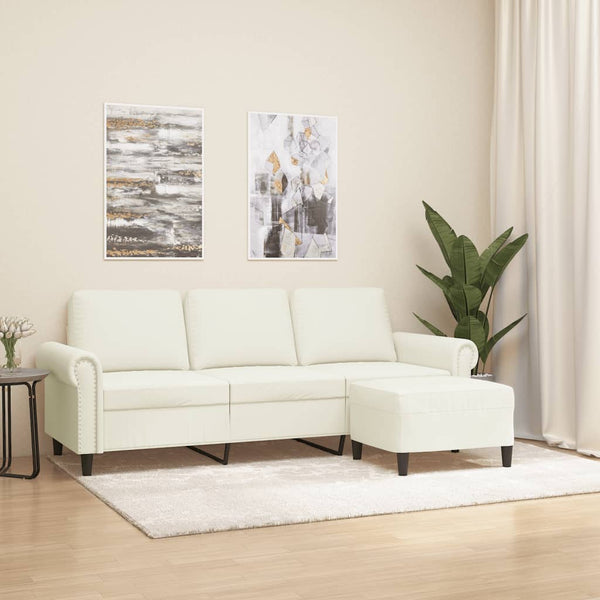 vidaXL Canapé 3 places avec pouf crème 180 cm velours