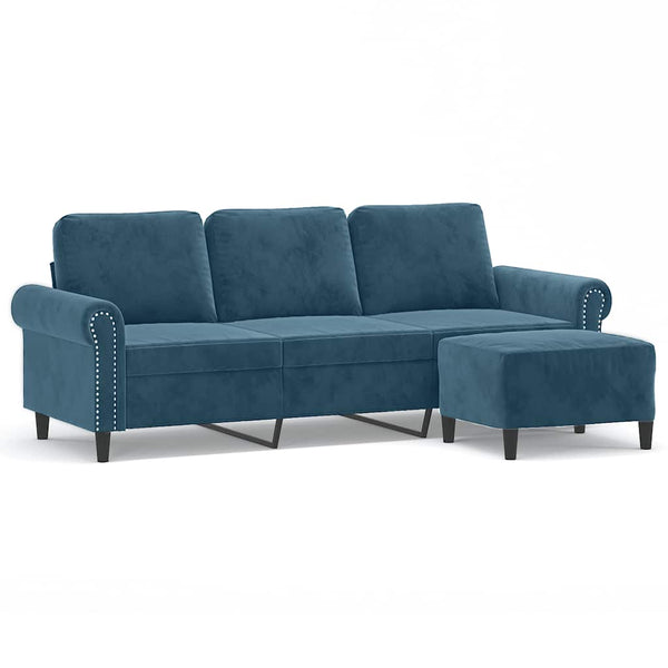 vidaXL Canapé 3 places avec pouf Velours bleu 180 cm