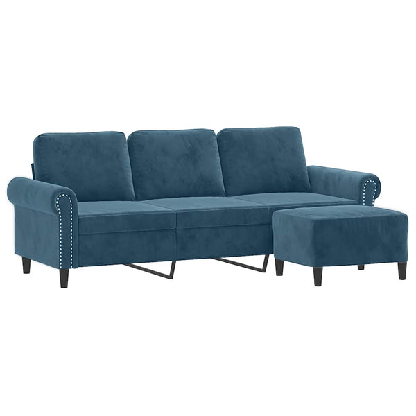 vidaXL Canapé 3 places avec pouf Velours bleu 180 cm