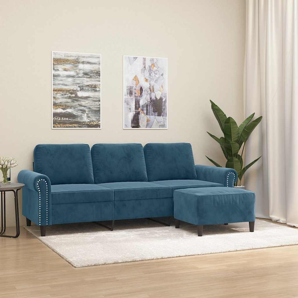 3-Sitzer Samt Sofa mit Hocker Blau