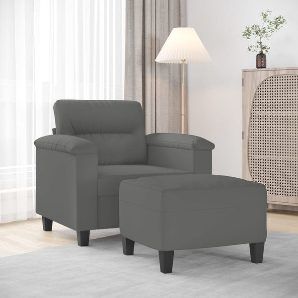vidaXL Fauteuil avec repose-pieds gris foncé 60 cm Tissu en microfibre