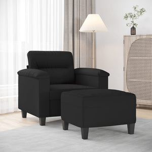 vidaXL Fauteuil avec repose-pieds Noir 60 cm Tissu microfibre
