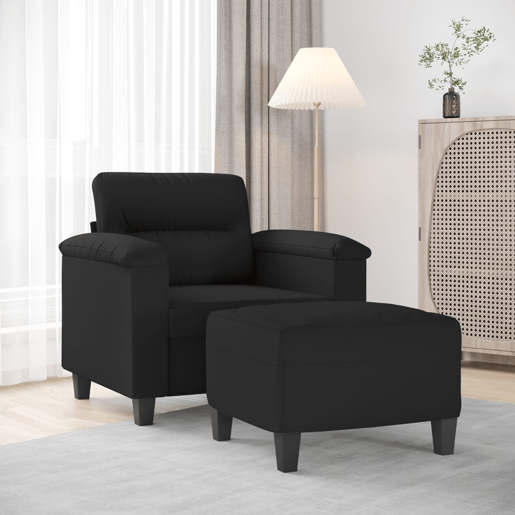 vidaXL Fauteuil avec repose-pieds Noir 60 cm Tissu microfibre