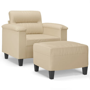 vidaXL Fauteuil avec tabouret crème 60 cm Tissu microfibre