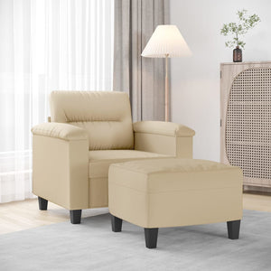 vidaXL Fauteuil avec tabouret crème 60 cm Tissu microfibre