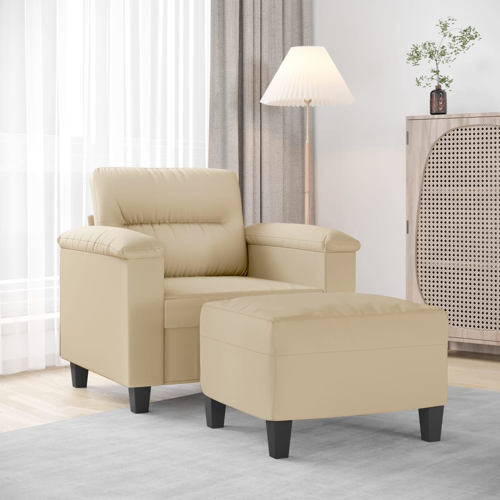 vidaXL Fauteuil avec tabouret crème 60 cm Tissu microfibre