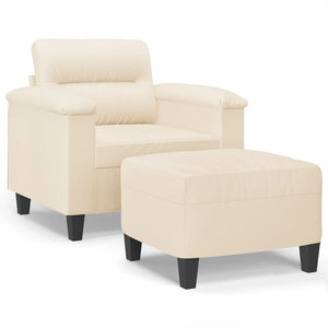 Beiger Sessel mit Hocker aus Mikrofaser
