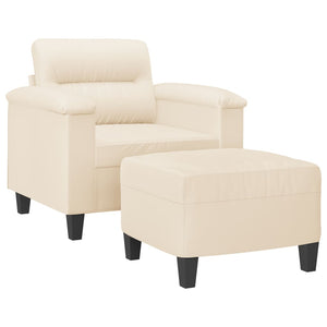 Beiger Sessel mit Hocker aus Mikrofaser