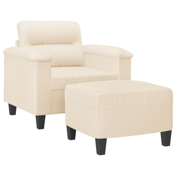 Beiger Sessel mit Hocker aus Mikrofaser