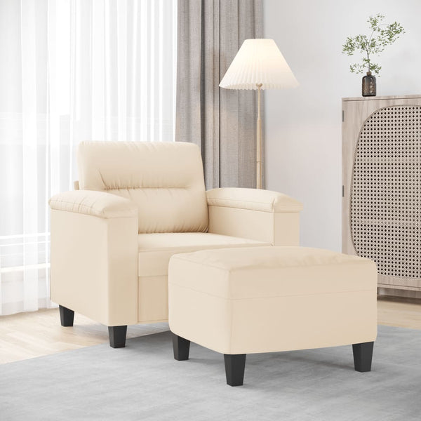 Beiger Sessel mit Hocker aus Mikrofaser