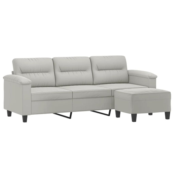 3-Sitzer Sofa mit Hocker Hellgrau