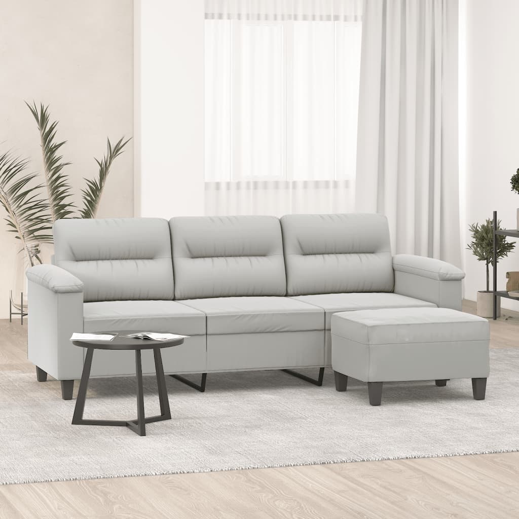 3-Sitzer Sofa mit Hocker Hellgrau