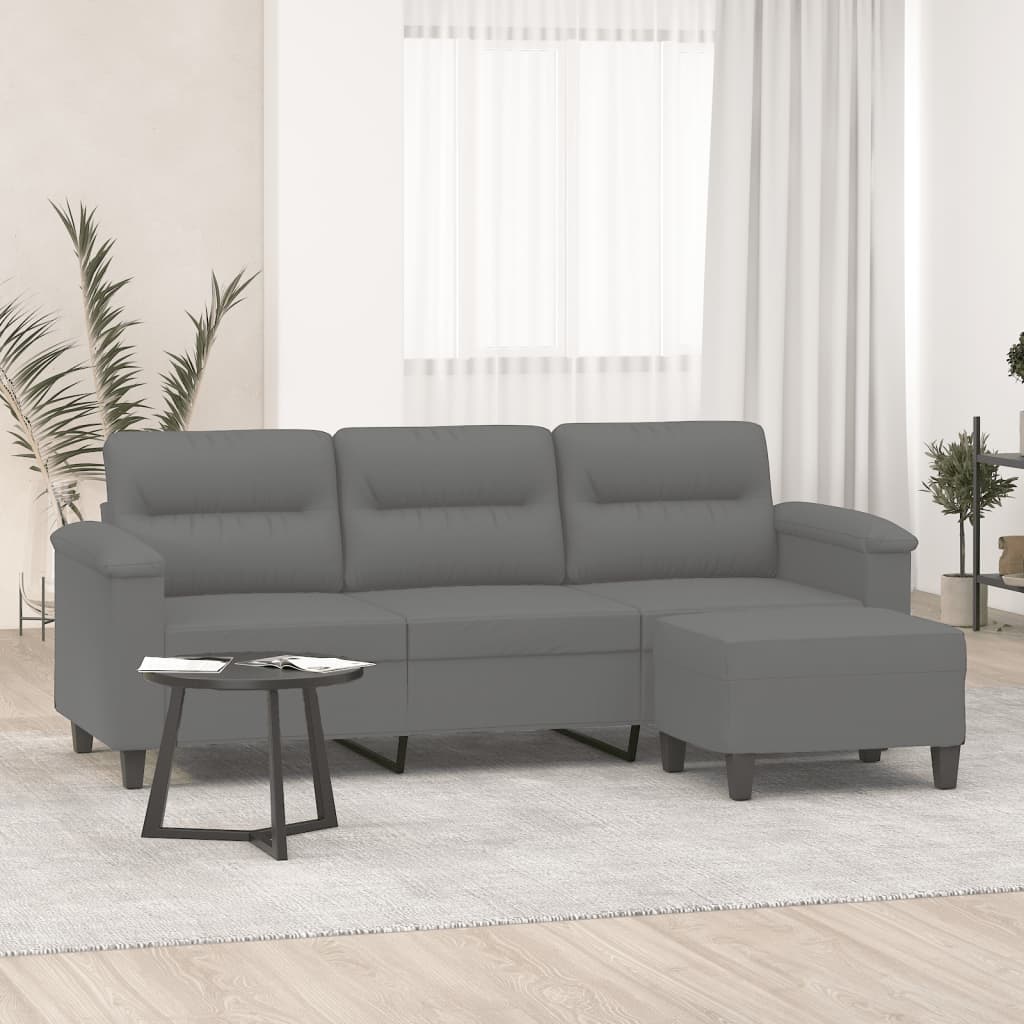 3-Sitzer Sofa mit Hocker Dunkelgrau