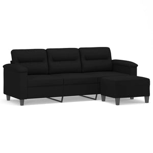 Schwarzes 3-Sitzer Sofa mit Hocker