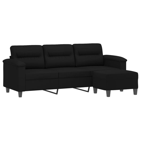 Schwarzes 3-Sitzer Sofa mit Hocker