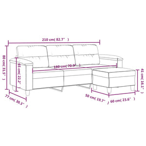 Schwarzes 3-Sitzer Sofa mit Hocker