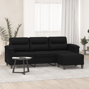 Schwarzes 3-Sitzer Sofa mit Hocker